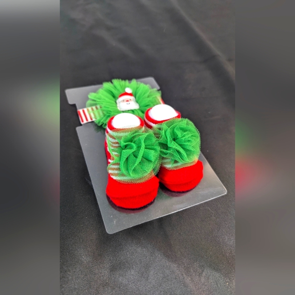 Nursery Rhyme First Christmas Headband Booties Set Infant 0-6 Months Holiday NEW - Picture 5 of 5